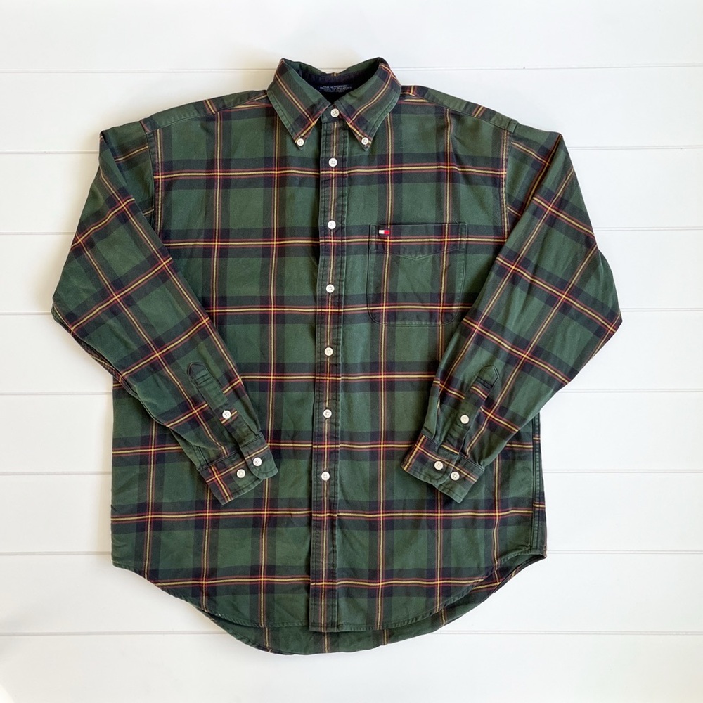 Tommy Hilfiger Green and Red Plaid Men's Shirt
